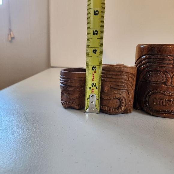 Tiki Bar Barware Cups Mugs Carved Wood Mug Lot Hawaii 1960s 60s Decor - Picture 8 of 11